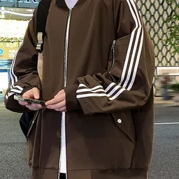 HERE&NOW Men Stand Collar Striped Bomber Jacket-picture-20