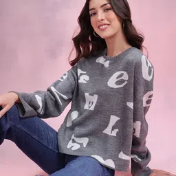 DressBerry Typography Design Drop-Shoulder Acrylic Pullover-picture-21