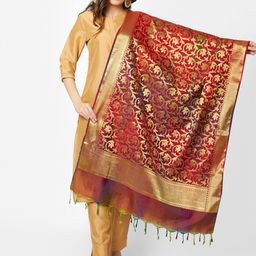 Dupatta Bazaar Red & Gold-Toned Woven Design Pure Silk Banarasi Dupatta-picture-36