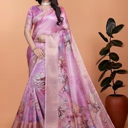 Ehaircare Floral Printed Zari Saree with Blouse Piece-picture-37