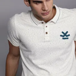 WROGN Men White  Blue Printed Slim Fit Polo Collar Pure Cotton T-shirt-picture-23