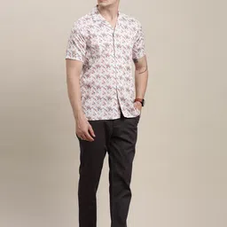 Turtle Floral Printed Cuban Collar Relaxed Cotton Tencel Shirt image 4