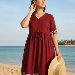 Tzelynn Embroidered V-Neck Fit & Flare Dress-picture-27