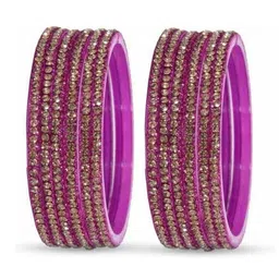 THE BLAZZE Magenta Glass Artificial Stones & Beads Bangle image 2
