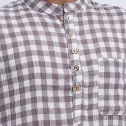 Cot'N Soft Checked Mandarin Collar Cotton Kurta image 5