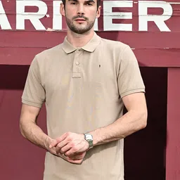 Kor Men Polo Neck Solid Half Sleeves T-shirt-image-92