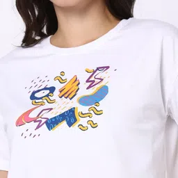 Performax Women Printed Loose Fit Crop T-Shirt with Graphic Print image 3