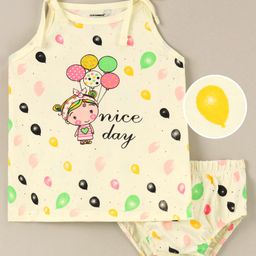 Cucumber Sinker Sleeveless Slip & Bloomer Set Nice Day Text Print - Off White-picture-6