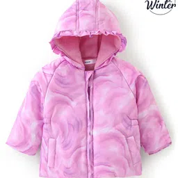 Babyoye 100% Cotton Woven Full Sleeves Marble Printed Hooded Jacket - Lilac-image-39