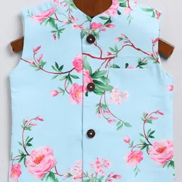 Vastramay Sleeveless Floral Printed Nehru Jacket - Aqua Blue-picture-28