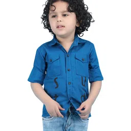 Polka Tots Full Sleeves Typography Printed Shirt - Blue-picture-18