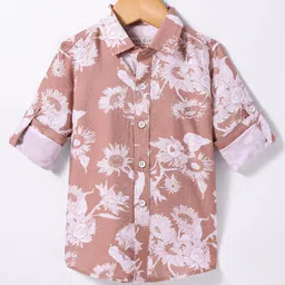 JASH KIDS Cotton Knit Full Sleeves Floral Printed Shirt - Rose Gold-picture-12