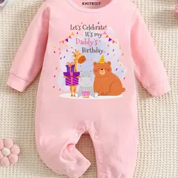 KNITROOT Dad Birthday Theme Full Sleeves Lets Celebrate Its My Daddys Text Printed Romper - Pink-picture-16
