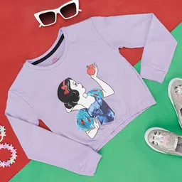 Pantaloons Junior Cotton Disney Snow White & The Seven Dwarfs Featuring Full Sleeves Charater Printed Top - Lavender-picture-22