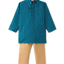 Ridokidz Full Sleeves Ethnic Motif Embroidered Kurta & Pyjama Set - Firozi-picture-36