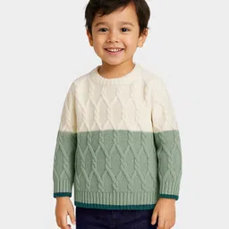 Mi Arcus Knit Full Sleeves Colour Blocked Sweater - Cream & Green-picture-16