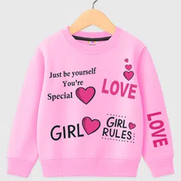 KUCHIPOO Fleece Knit Full Sleeves Hearts & Typography Printed Winter Sweatshirt - Pink-picture-15