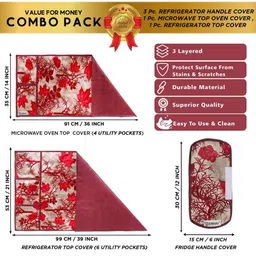 E-Retailer 5Pc Beige Patterned Waterproof Refrigerator & Handle Cover With Oven Cover image 2