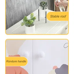 POLKA TOTS Collapsible Plastic Almirah Wardrobe 4 Smart Storage Closest Organizer Shelf Cabinet Rack - Cartoon Elephant White image 2