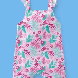 Babyhug 100% Cotton Sleeveless Striped Tee & Dungaree Set Floral  Print- Pink image 2
