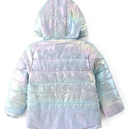 Babyhug Full Sleeves Front Open Padded Hooded Jacket with Holographic Design - Blue image 2
