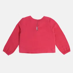 MINI KLUB Cotton Full Puffed Sleeves Solid Top - Pink image 3
