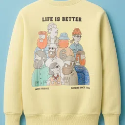 Doreme Terry Knit Full Sleeves Sweatshirt with Text Graphic - Light Yellow image 2