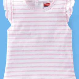 Babyhug 100% Cotton Sleeveless Striped Tee & Dungaree Set Floral  Print- Pink image 3