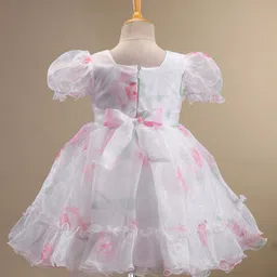 Mark & Mia Woven Puffed Sleeves Knee length Party Frock with Floral Print - White image 3