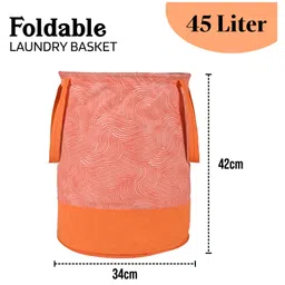 Kuber Industries Pack of 2 Foldable 45L Toys Organizer for Kids Room - Soft Toys Storage Bag/Basket/Container with Handles | Curvy Design - Orange image 3