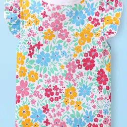 Babyhug 100% Cotton Knit Frill Sleeves Front Open Vests with Floral & Polka Dots Print Pack of 3 - Pink Yellow & White image 3