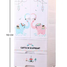 POLKA TOTS Collapsible Plastic Almirah Wardrobe 4 Smart Storage Closest Organizer Shelf Cabinet Rack - Cartoon Elephant White image 4