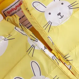Babyhug Woven Full Sleeves Bunny Printed Hooded Jacket - Yellow image 4