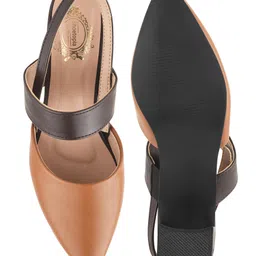 Shoetopia Dual Tone Pointed Slingback Colour Blocked Block Heels - Tan image 5