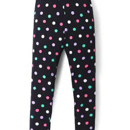 Pine Kids Cotton Lycra Knit Full Length Leggings with Polka Dots Print Pack of 2 - Black & Lavender image 5