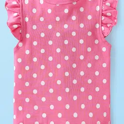 Babyhug 100% Cotton Knit Frill Sleeves Front Open Vests with Floral & Polka Dots Print Pack of 3 - Pink Yellow & White image 5