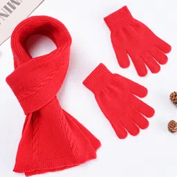 Babyhug Woollen Cap Scarf & Gloves Set with Cable Knit Design Red - Diameter 13 cm image 5