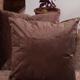 HOMEMONDE Brown Set of 2 Velvet Square Cushion Covers image 1