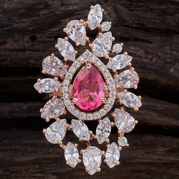 Kushal's Fashion Jewellery Rose Gold-Plated CZ Studded Adjustable Finger Ring-image-4