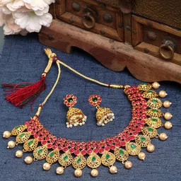 Shining Diva Gold-Plated & Red Stone-Studded Jewellery Set-picture-27