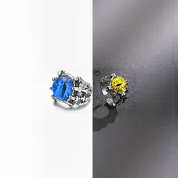 Teeragaj Set Of 2 Stainless Steel Textured Artificial Stones Studded Finger Rings-picture-25
