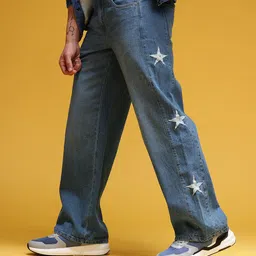 HERE&NOW Men Baggy Fit Light Fade Applique Jeans-picture-19