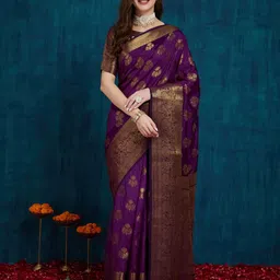KAVINDI Ethnic Motifs Woven Zari Pure Silk Banarasi Saree-picture-35