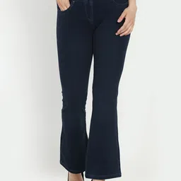 Westwood Women Blue Relaxed Loose Fit Solid Bootcut Trousers-image-3