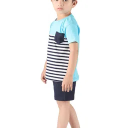 BILLYBALL Unisex Kids Striped Round Neck Pure Cotton T-Shirt With Shorts image 2