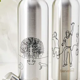 Home Centre Infinity Osaka Silver-Toned Stainless Steel 2 Pieces Water Bottles - 900ml-picture-40