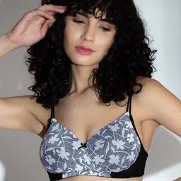 Clovia Women Black & Grey Floral Bra Lightly Padded image 1