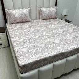 Pure Decor Pink & White Ethnic Motifs Queen Bedsheet with 2 Pillow Covers-picture-14