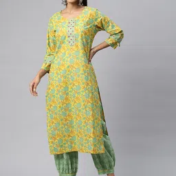 Readiprint Fashions Women Floral Printed Regular Thread Work Pure Cotton Kurta with Salwar image 1