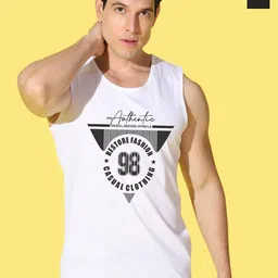 WOOSTRO Pack Of 2 Printed Combed Cotton Gym Vests VWS26(MORE BLACK)(98 WHITE)-picture-14